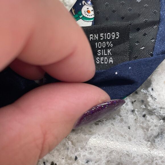 Men's Navy Blue w/ Snowman Design 100% Silk Seda Tie HOLIDAYS - Picture 5 of 6